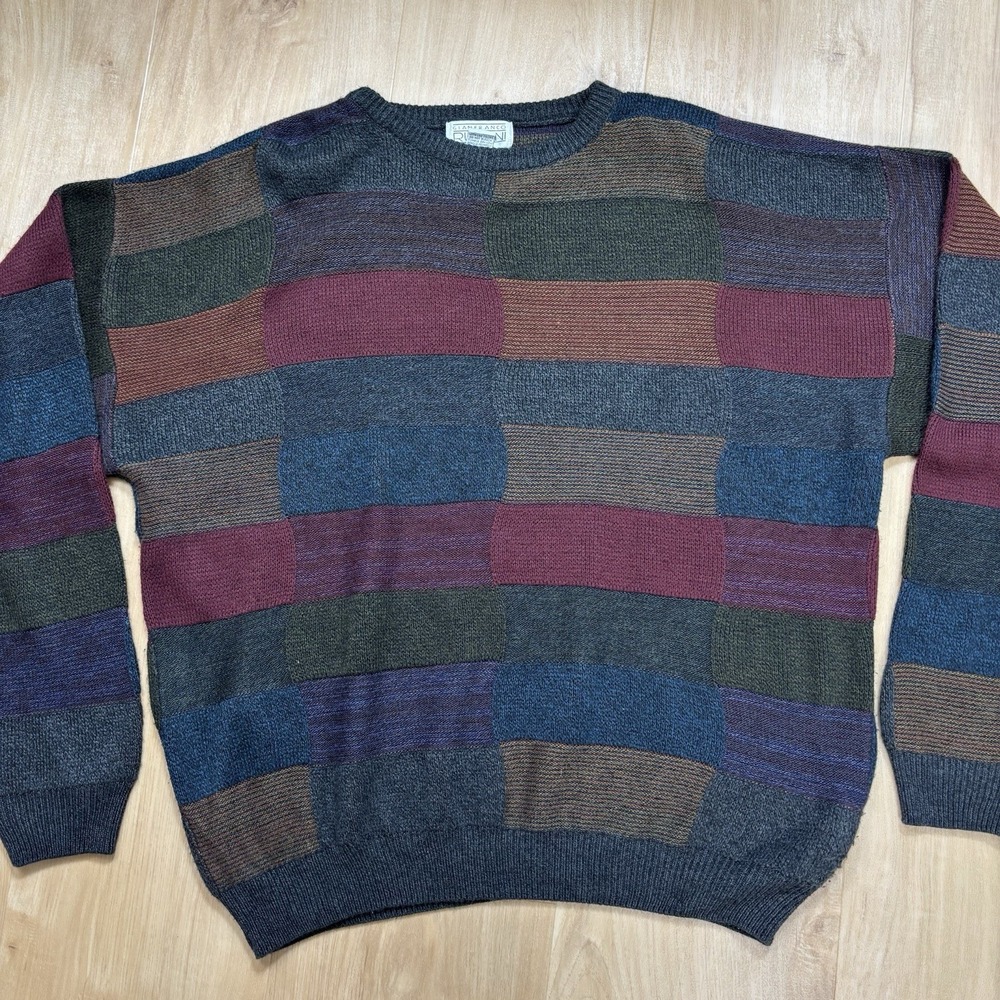 VTG Gianfranco Ruffini Italy Colorblock Sweater Mens Large Fall Grandpa 90s